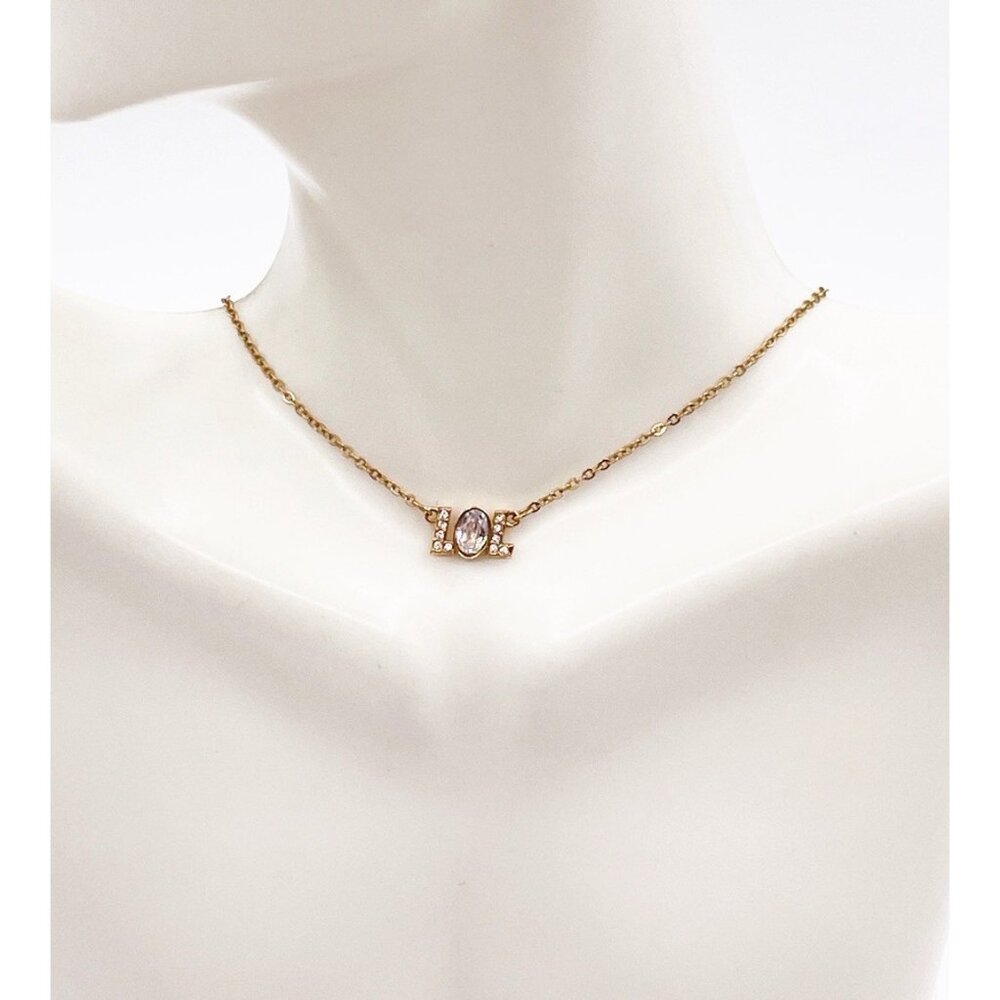 Swarovski Crystal Humorist LOL Pendant Necklace Gold Tone Adjustable Length - Picture 5 of 7